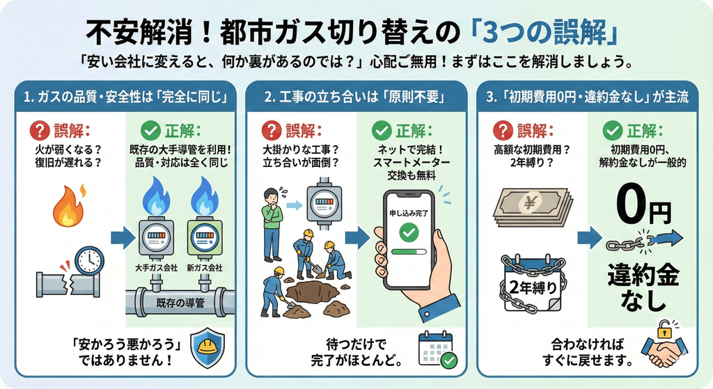 まずは不安解消!都市ガス切り替えの「3つの誤解」