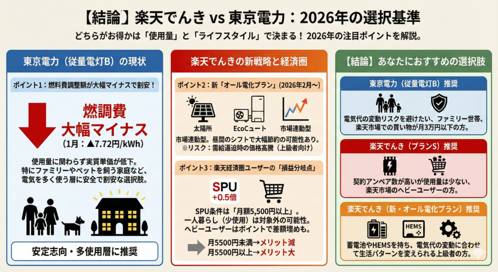 楽天でんきと東京電力はどっちが安い？2026年最新比較と乗り換え判断