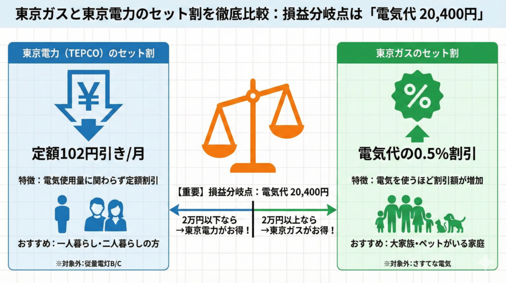 東京ガスと東京電力のセット割を徹底比較