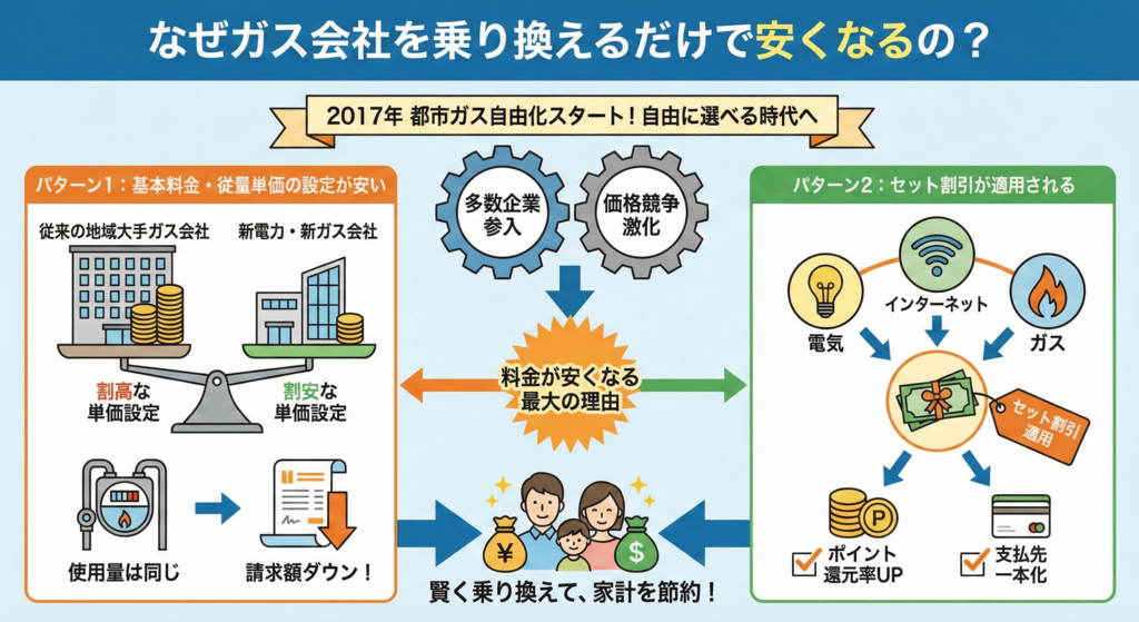 なぜガス会社を乗り換えるだけで安くなるの？