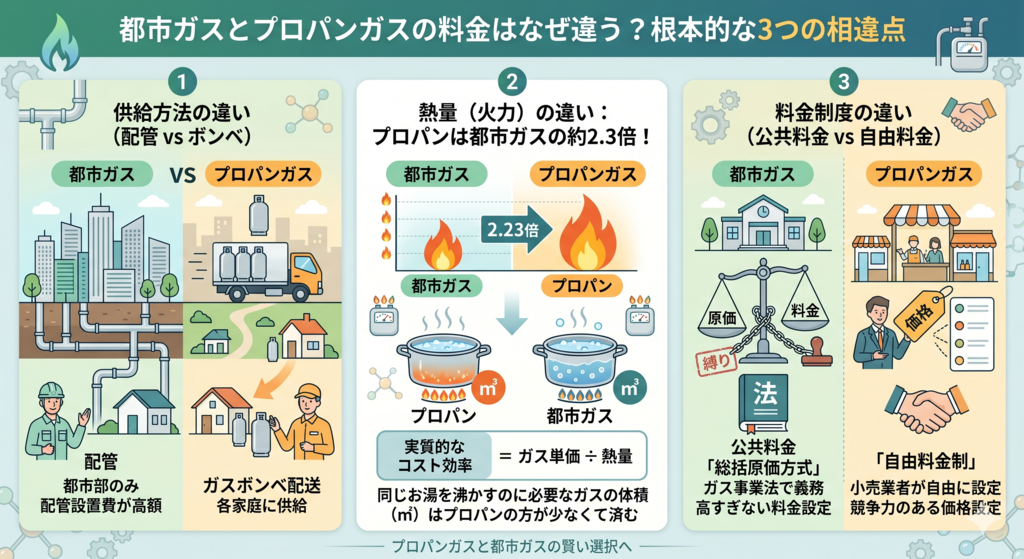 都市ガスとプロパンガスの料金はなぜ違う?根本的な3つの相違点