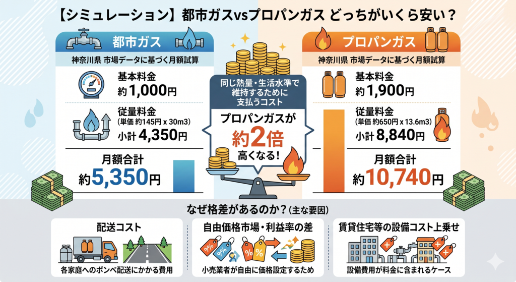 【シミュレーション】都市ガスvsプロパンガス どっちがいくら安い?