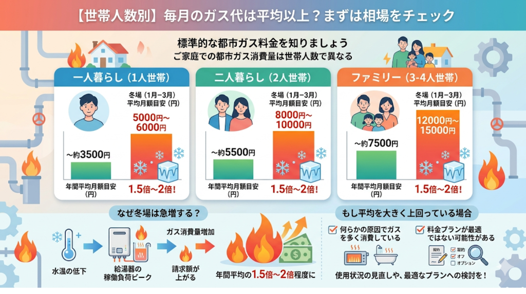【世帯人数別】毎月のガス代は平均以上？まずは相場をチェック