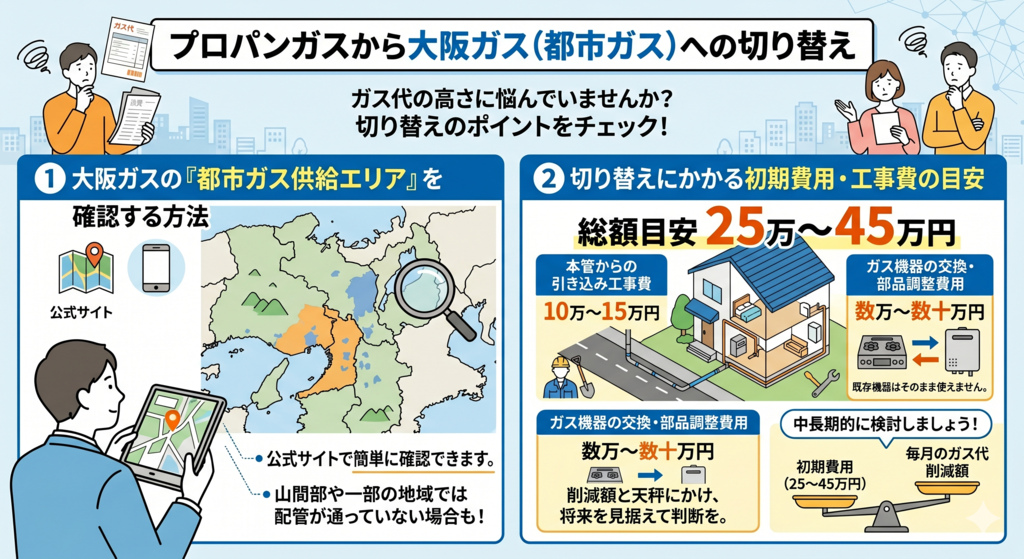 プロパンガスから大阪ガス（都市ガス）への切り替え