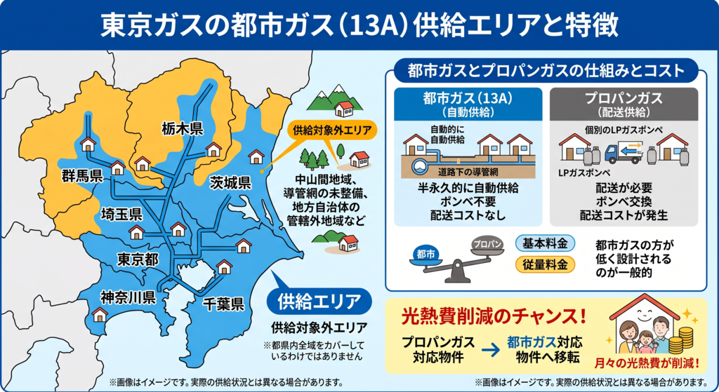 東京ガスの都市ガス供給エリアと特徴