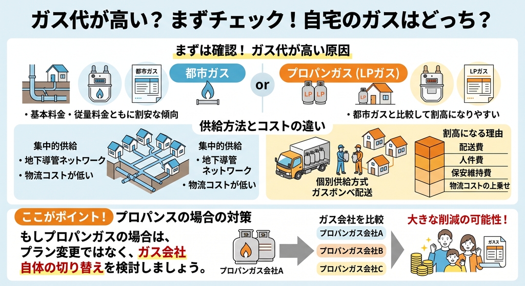 まずチェック!自宅のガスは都市ガス、プロパンガス?