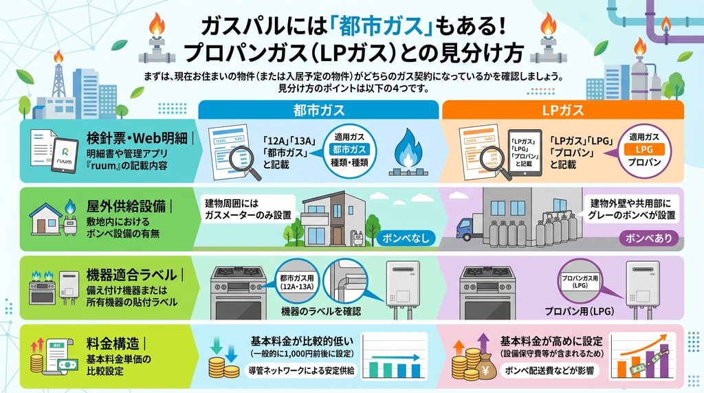 ガスパルには「都市ガス」もある！プロパンガス（LPガス）との見分け方