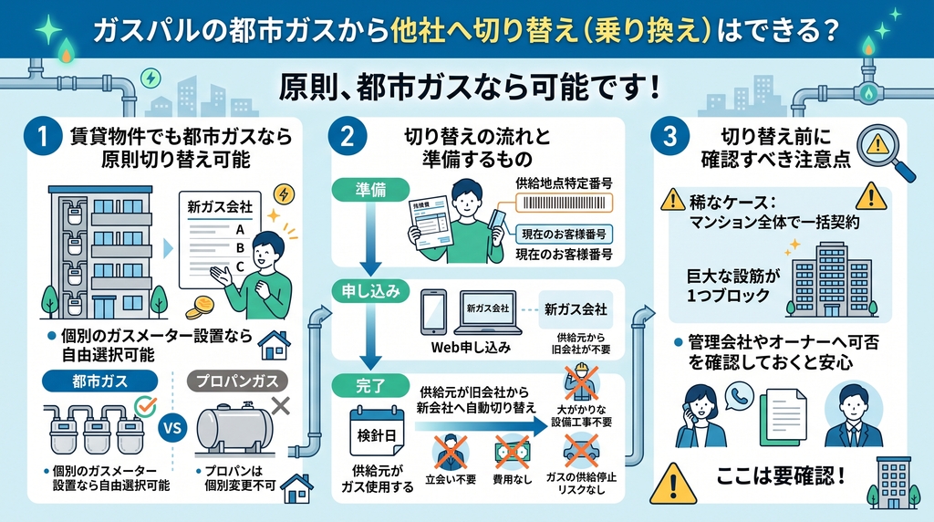 ガスパルの都市ガスから他社へ切り替え（乗り換え）はできる？